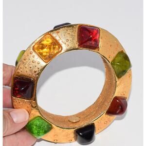 DOMINIQUE AURIENTIS Paris Runway Glass Multicolor Gripoix Bangle Bracelet RARE!!